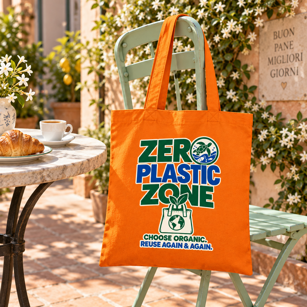 EARTHSMART 'ZERO PLASTIC ZONE' ECO TOTE BAG. 100% COTTON — (38cm x 42cm).