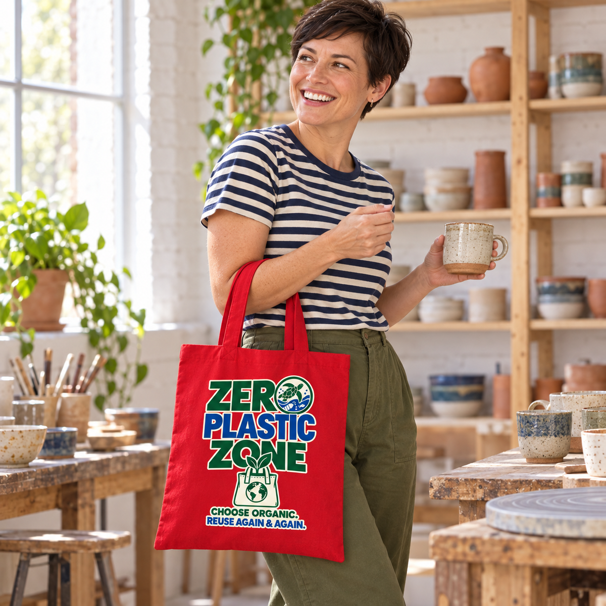 EARTHSMART 'ZERO PLASTIC ZONE' ECO TOTE BAG. 100% COTTON — (38cm x 42cm).