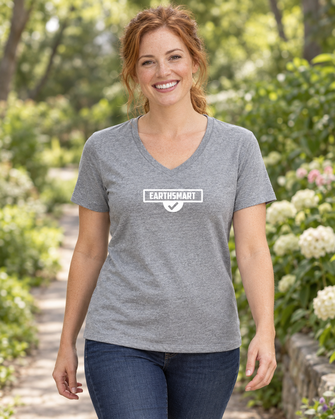 EARTHSMART 'ICONIC LOGO' (Limited edition - polar white logo)  V-Neck Tee — Eco-Friendly 100%  Recycled Blend Tee.