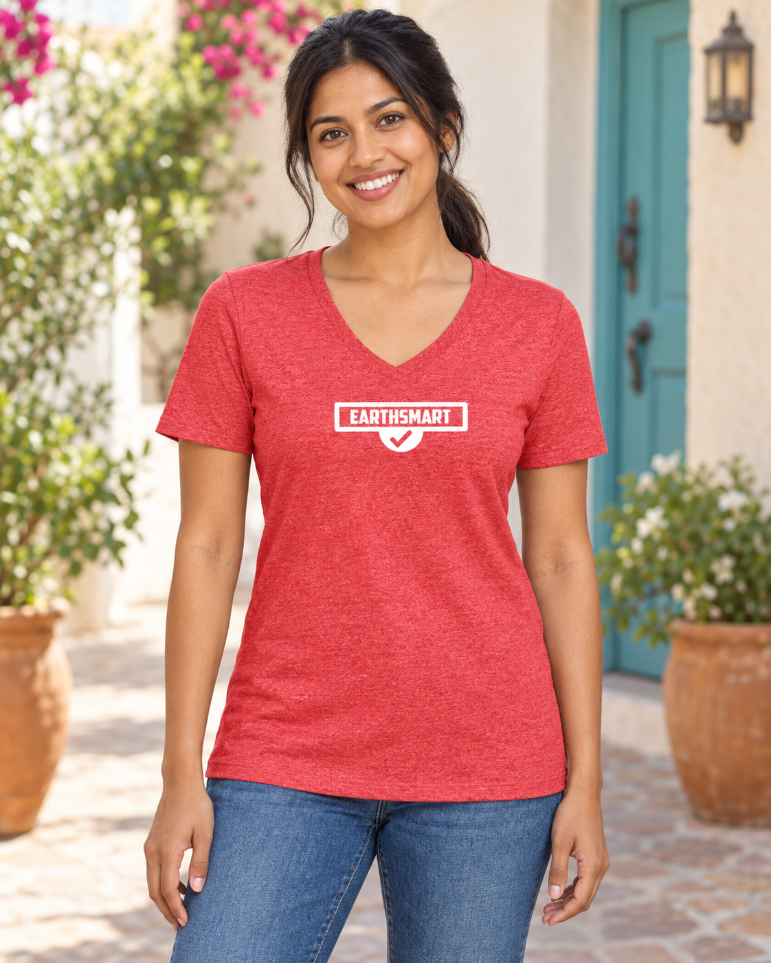 EARTHSMART 'ICONIC LOGO' (Limited edition - polar white logo)  V-Neck Tee — Eco-Friendly 100%  Recycled Blend Tee.