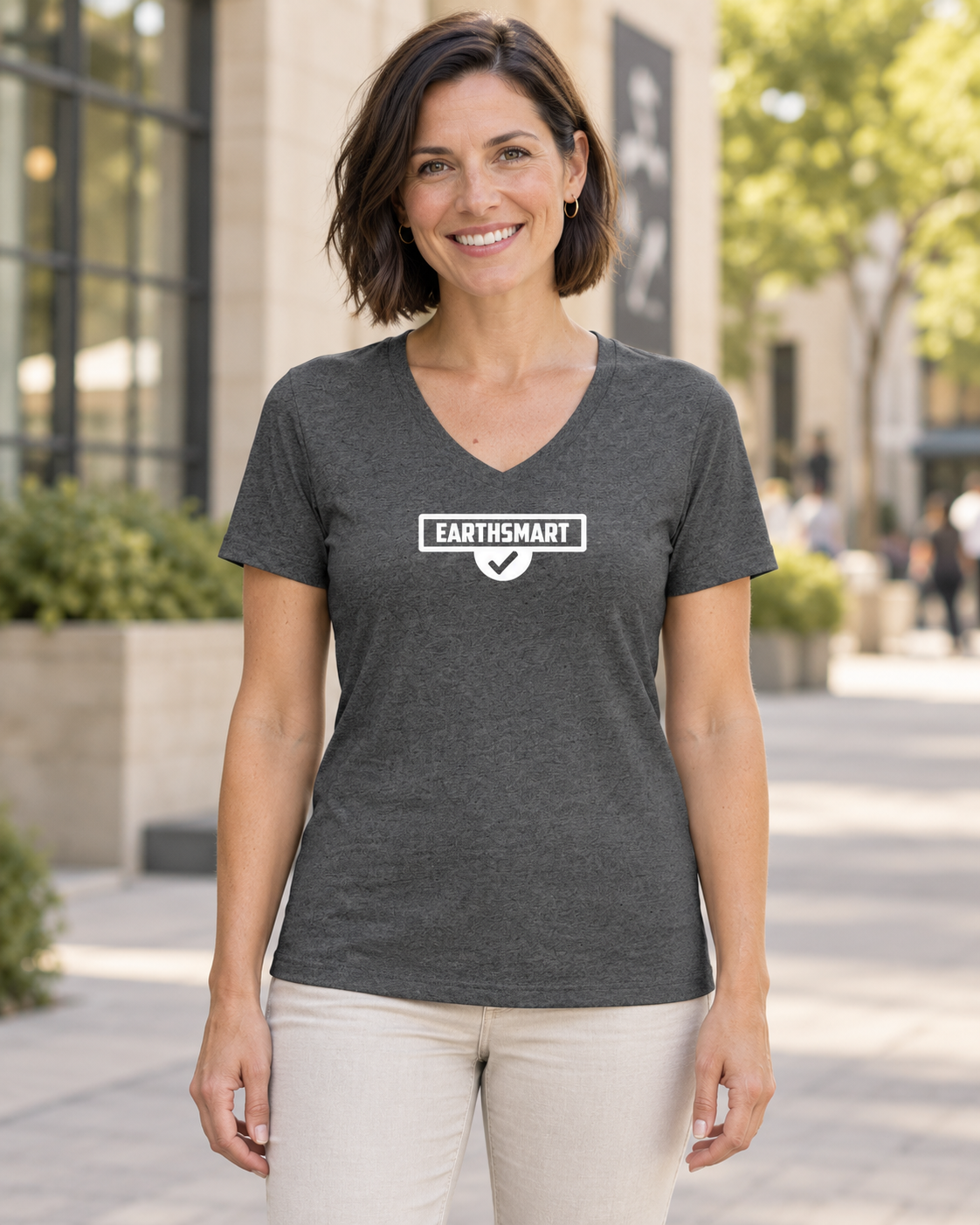 EARTHSMART 'ICONIC LOGO' (Limited edition - polar white logo)  V-Neck Tee — Eco-Friendly 100%  Recycled Blend Tee.