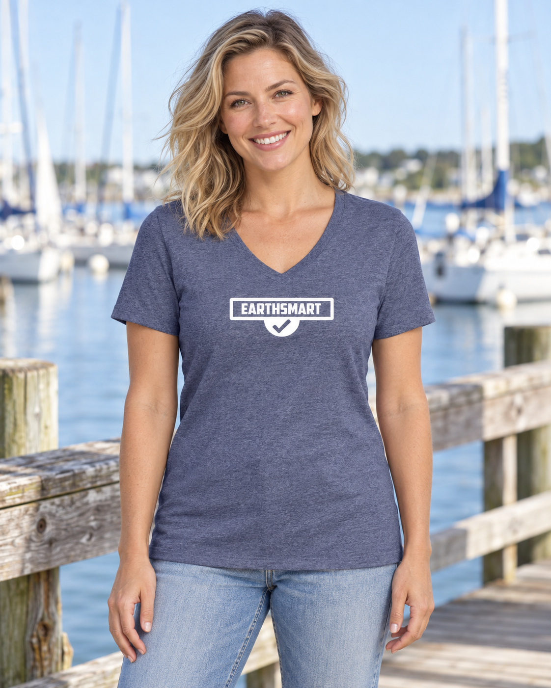 EARTHSMART 'ICONIC LOGO' (Limited edition - polar white logo)  V-Neck Tee — Eco-Friendly 100%  Recycled Blend Tee.